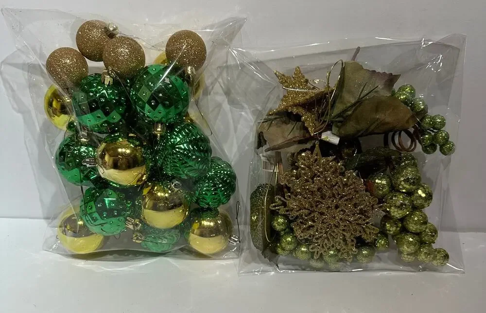 35 piece Shatterproof Christmas Ornaments Gold Green Grapes Holiday Decorations